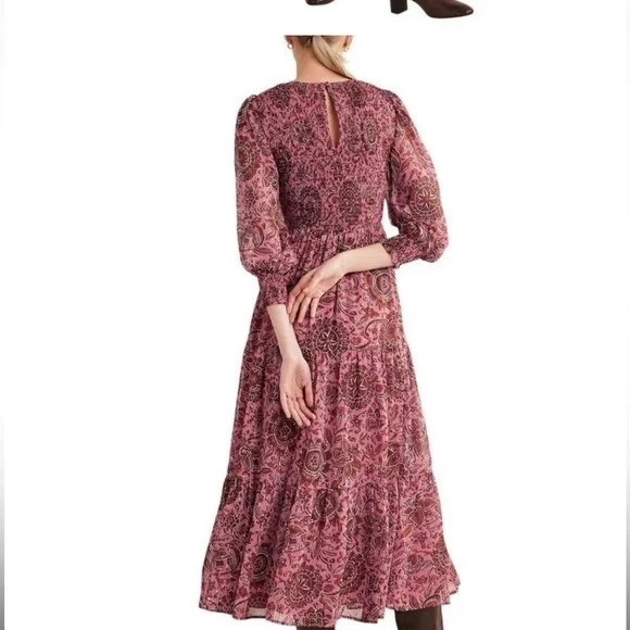 NWT Boden Tiered Smocked Dress with A Touch of gold sparkle - Picture 2 of 5